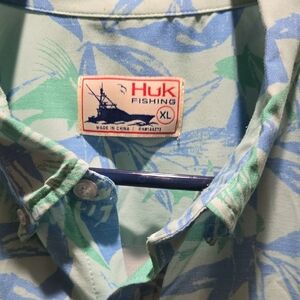 Men's Green Blue Performance Button-Up Shirt - XL